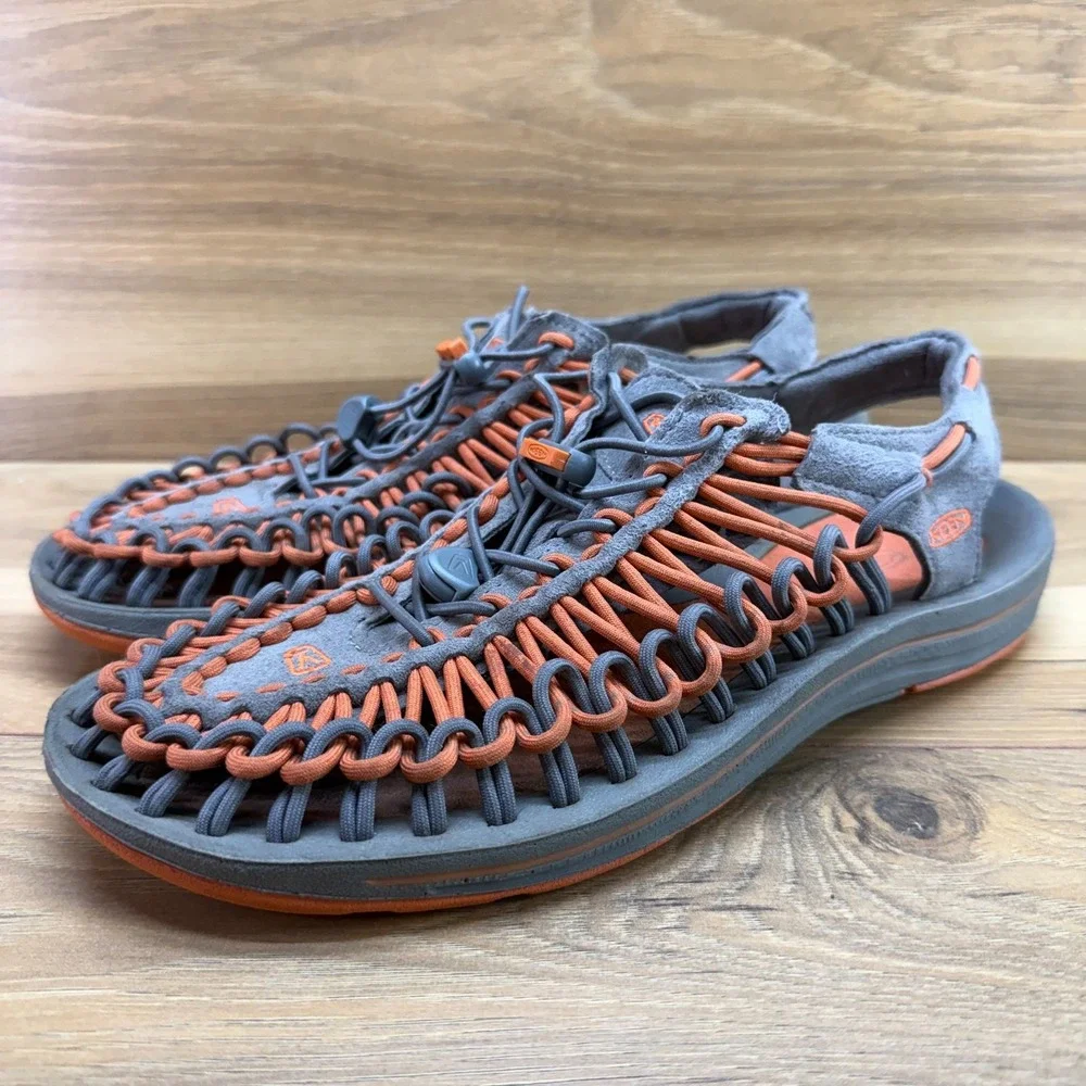 Keen Uneek Rope Slip On Sandals Mens 8.5 Orange Gray Travel Vacation Trail